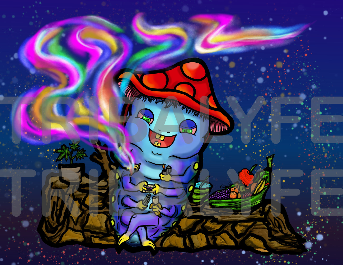Trippy Collection: Ganja Caterpillar Art Print - Fine Matte Bordered