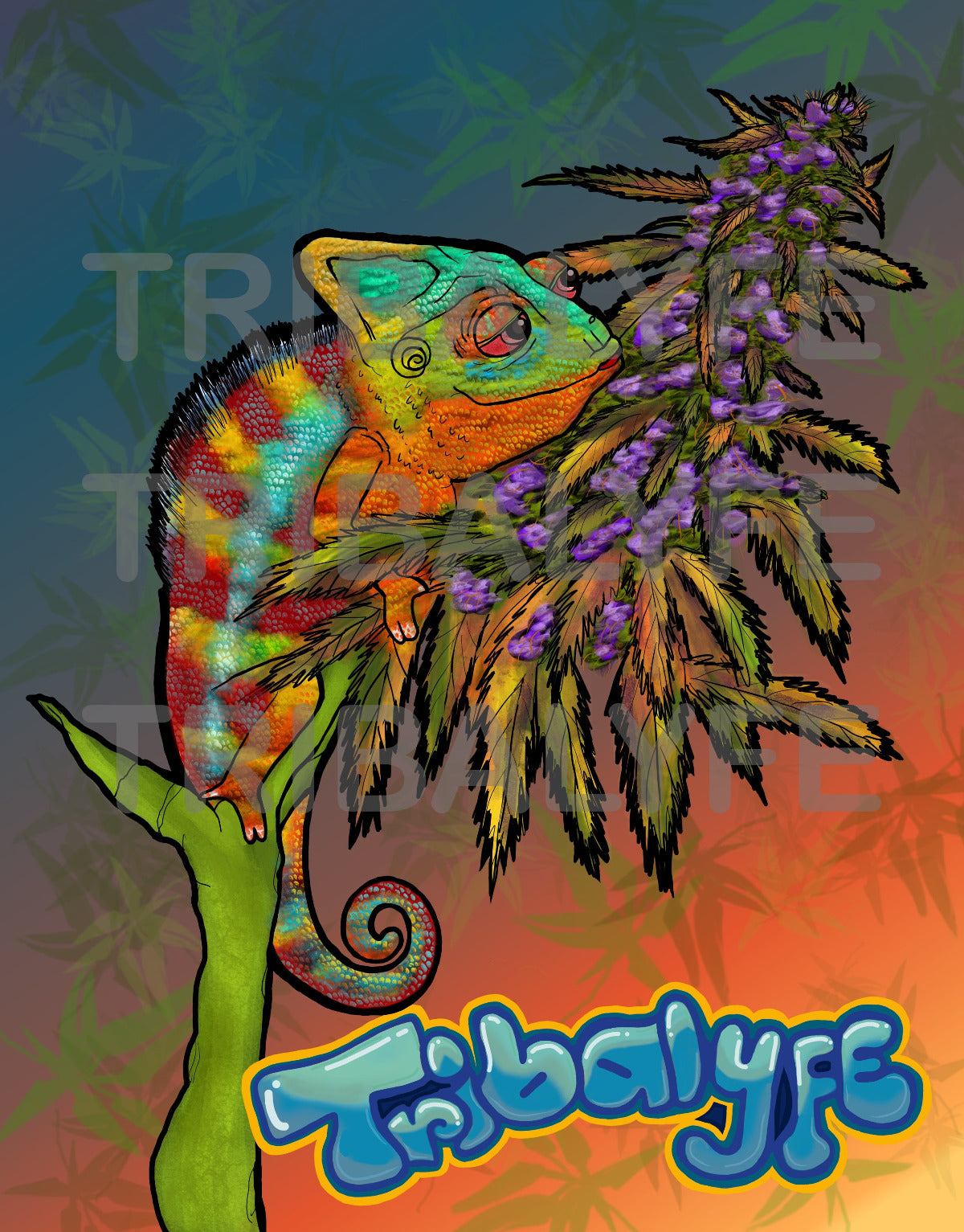 Trippy Collection: Ganja Chameleon Art Print - Fine Matte Bordered