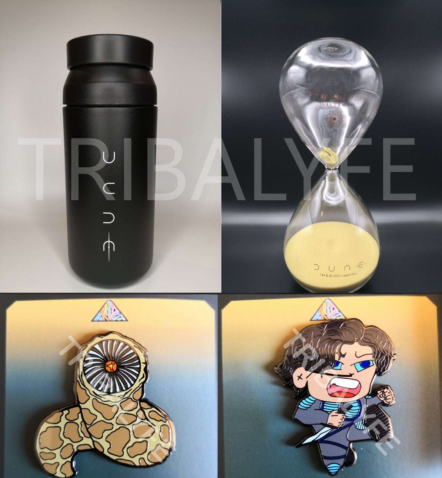 Dune Fear is the Mind-Killer Sandworm Hourglass + Dune Tumbler Mug + The Great Sandworm & Paul Atreides Hard Enamel Pins