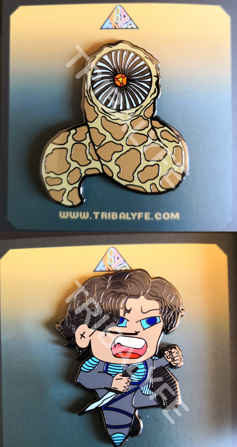 Paul Atreides + Sandworm Shai-Hulud Custom Enamel Pins - Dune - Chibi / Anime Art