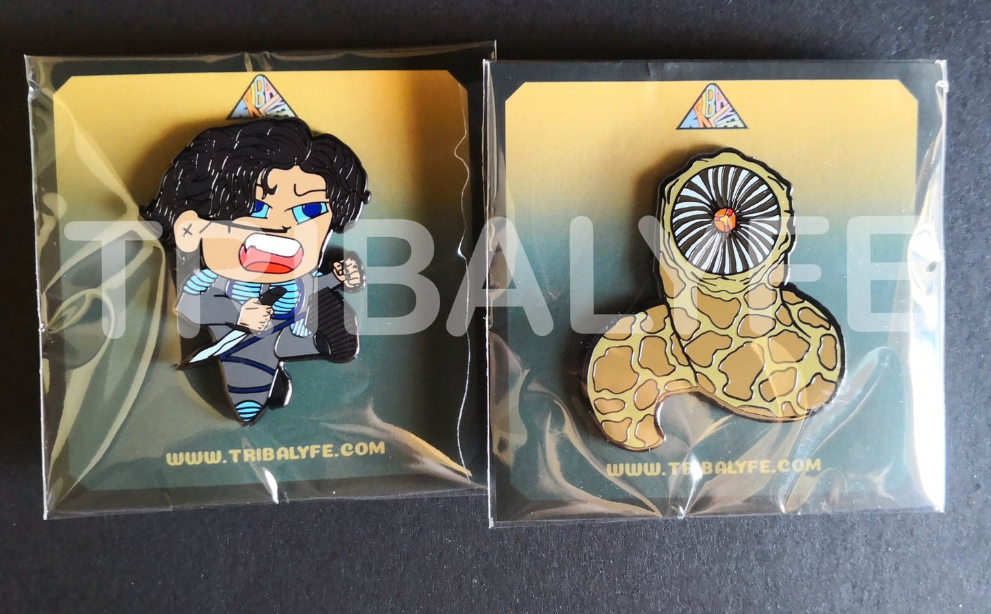Paul Atreides + Sandworm Shai-Hulud Custom Enamel Pins - Dune - Chibi / Anime Art