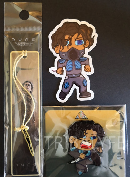 Dune Bundle - Paul "Muad'Dib" Atreides Metal Charm Bookmark + Hard Enamel Pin + Sticker