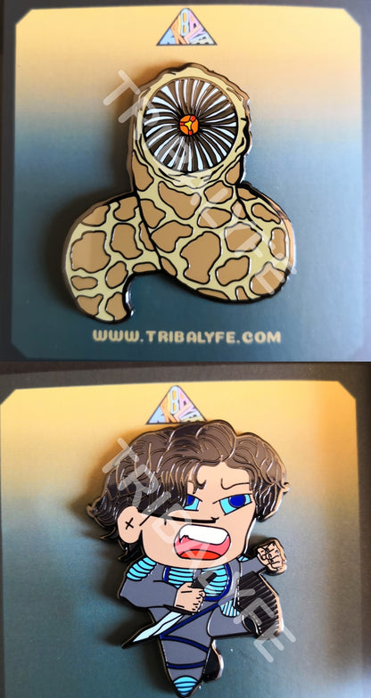 Paul Atreides + Sandworm Shai-Hulud Custom Enamel Pins - Dune - Chibi / Anime Art